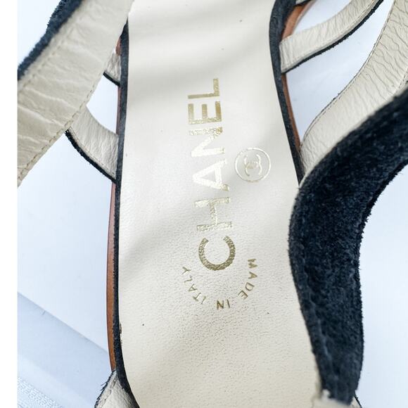 Chanel Suede Block Heel Gladiator Tall Sandals CC logo dark gray size 38 - Picture 11 of 13